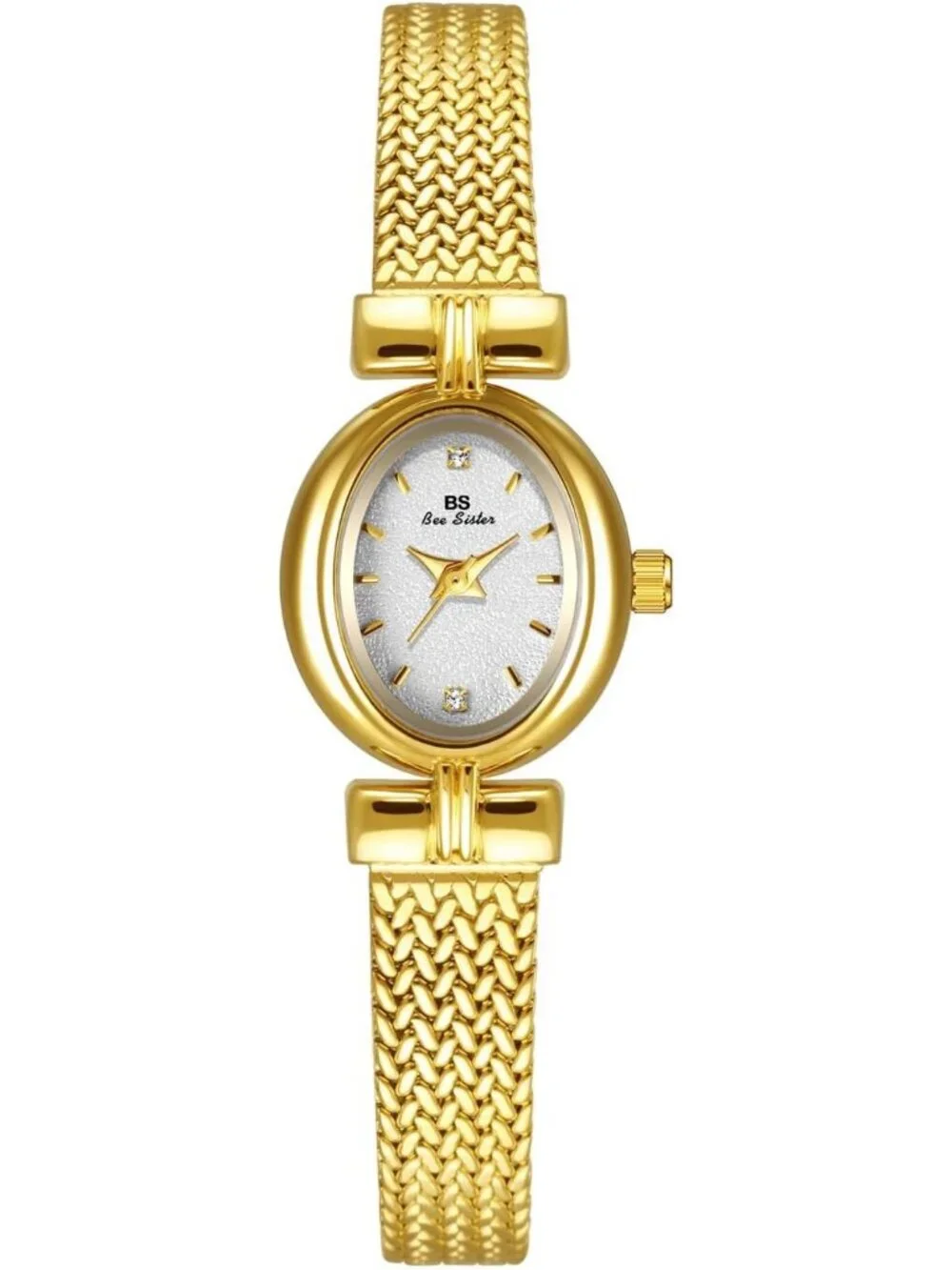 Women's Gold White Fashion Small Oval Quartz Leather Band Minimalist Wrist Watch